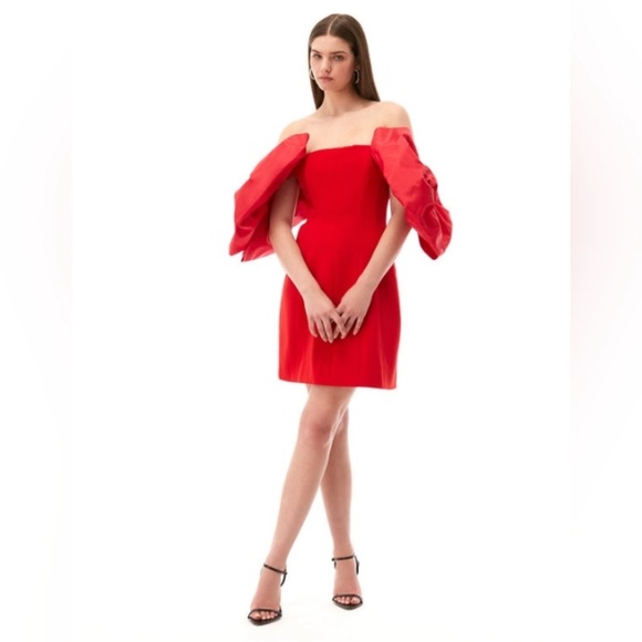 NWT TOCCIN Double Bow Sleeve Off the Shoulder Holiday Christmas mini Dress - Picture 5 of 16